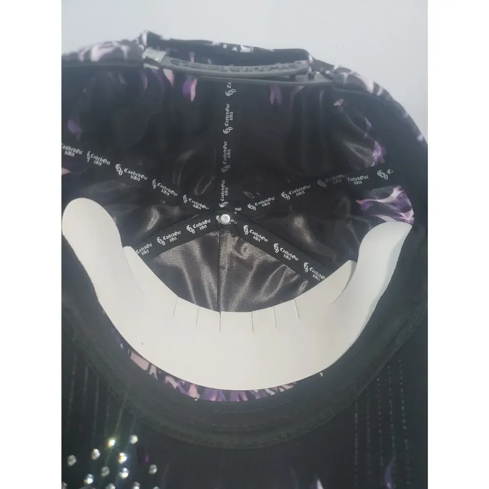 CASHED OUT HATS Purple Flame Black Purple Snapback Hat Skull Full Set COFLAMES